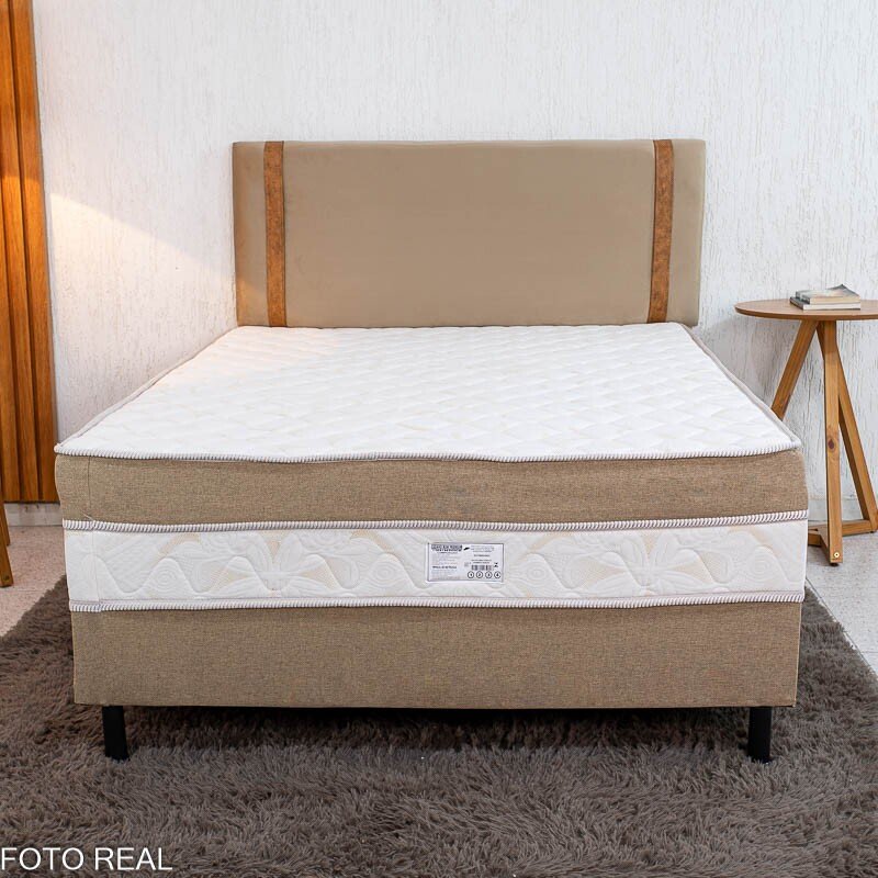 Cama Box Casal Sonho Bom Premium Ortopédica D33 138x188x62 - Nosso Sonho + Painel Cabeceira Leticia Veludo Bege | Suporta até 250kg - Imagem 3