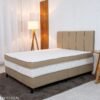 Cama Box Casal Sonho Bom Premium Ortopédica D33 138x188x62 - Nosso Sonho + Painel Cabeceira Roma Veludo Bege | Suporta até 250kg