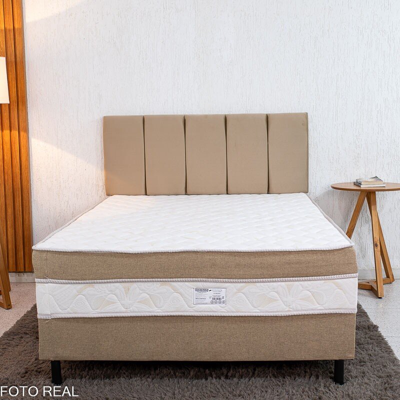 Cama Box Casal Sonho Bom Premium Ortopédica D33 138x188x62 - Nosso Sonho + Painel Cabeceira Roma Veludo Bege | Suporta até 250kg - Imagem 3