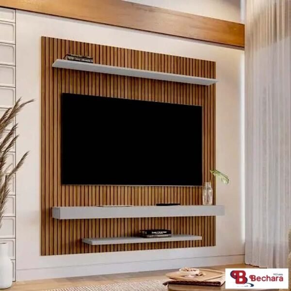 Painel Leme Larg. 1.50m Impressão Ripada 3D Ripado/Off White para TV até 60" - Bechara