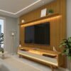 Rack Requinte Larg. 2.12m Naturale/off + Painel Nobre Larg. 2.30m Naturale Ripado C/ Led 100% MDF TV até 85" - Gelius