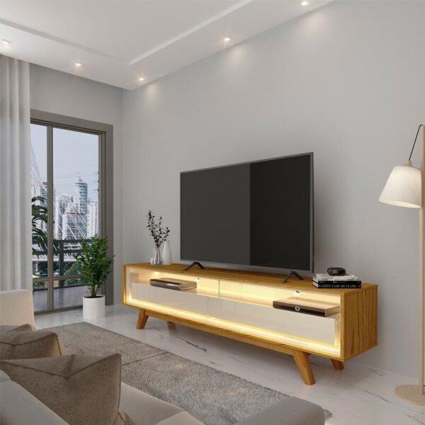 Rack Requinte Larg. 1.72m Naturale/Off C/ Led 100% MDF para TV até 65" - Gelius