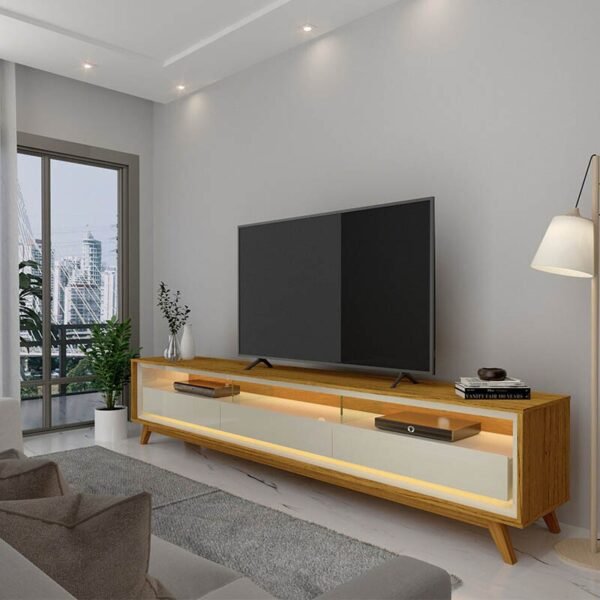 Rack Requinte Larg. 2.12m Naturale/off C/ Led 100% MDF para TV até 75" - Gelius