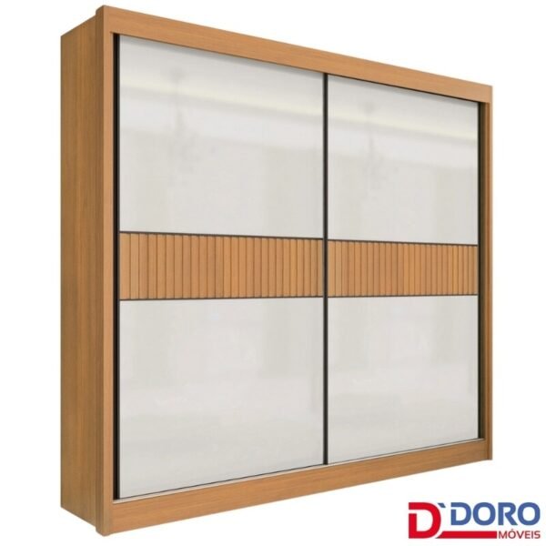 Roupeiro Cancun Cinamomo/Off 2 Portas 6 Gavetas Detalhe Ripado 100% MDF Larg. 2.20m - D Doro