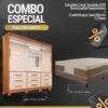 Roupeiro Casal Athenas Nature/Off 3 Portas 9 Gavetas C/ 1 Espelho e Pés 100% MDF Larg. 1.80m - Bianchi + Cama Box Casal Ortopédico Rondoconfort D33 - Rondomóveis