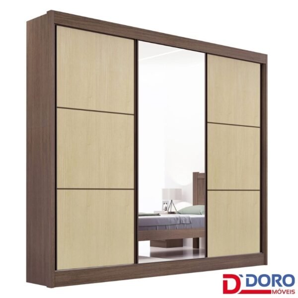 Roupeiro Casal Cristal Castanho/Linho 3 Portas 6 Gavetas 100% MDF Portas Flex Larg. 2.42m - D Doro