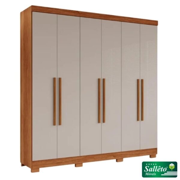 Roupeiro Casal Recife Cinamomo/Off 6 Portas C/Pés Larg. 1.80m - Sallêto