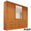 Roupeiro Casal Turim Nature 3 Portas 9 Gavetas C/ 1 Espelho 100% MDF Larg. 2.11 - Bianchi