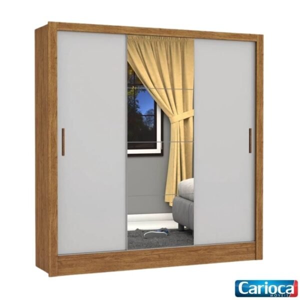 Roupeiro Dubai Cinamomo/Off 03 Portas C/ 1 Espelho Larg. 1.79m - Carioca