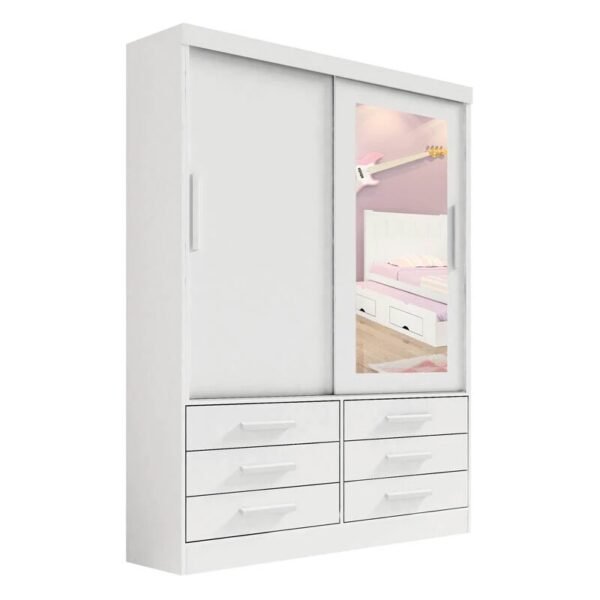 Roupeiro Merídian Branco 2 Portas + Cômoda Firenze Branco + Cama Solteiro Milênio Branca + Cama Auxiliar 2 Gavetas Branca - D Doro