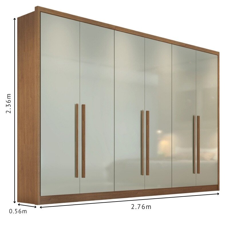 Roupeiro Casal Robust Plus Cumaru/Fendi 6 Portas 6 Gavetas 100% MDF Larg. 2.76m - Novo Horizonte - Imagem 3