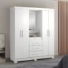 Roupeiro Solteiro NT 5015 Larg. 1.61m Branco/Rosa 4 portas 3 Gavetas Flex C/Pés - Notável