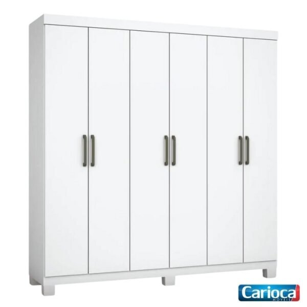 Roupeiro Solteiro Recife Branco 6 Portas 2 Gavetas C/Pés Larg. 1.53m - Carioca