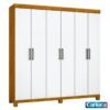 Roupeiro Solteiro Recife Cinamomo/Branco 6 Portas 2 Gavetas  C/Pés Larg. 1.53m - Carioca