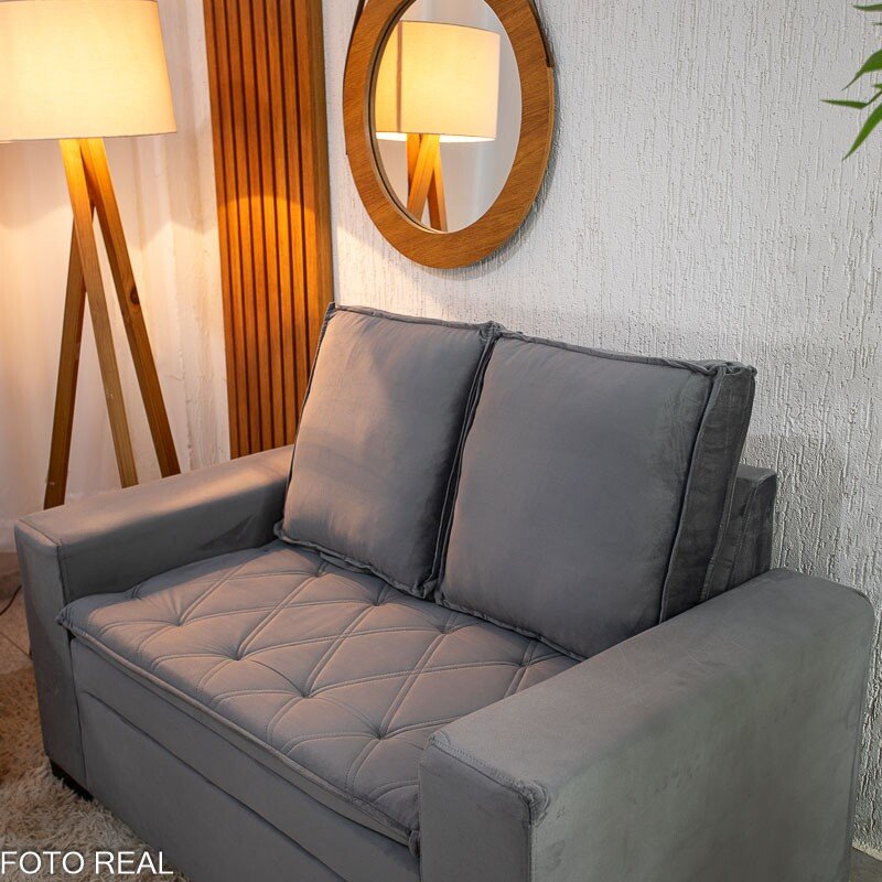 Sofá 3 e 2 lugares França com Puff Veludo Cinza A15 - Imagem 3