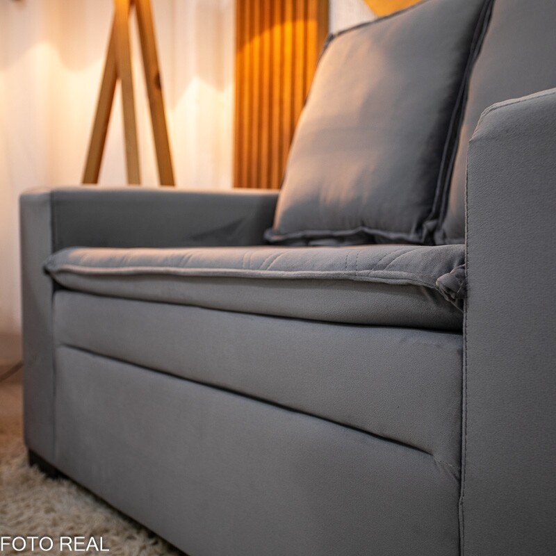 Sofá 3 e 2 lugares França com Puff Veludo Cinza A15 - Imagem 6