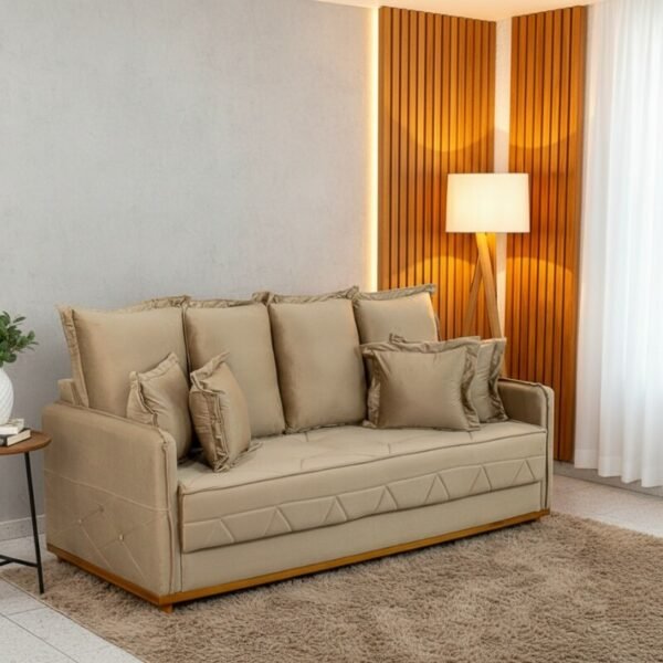 Sofá 3 Lug. Vican Larg. 2.00m Veludo Bege 5002 - Molas Bonnel