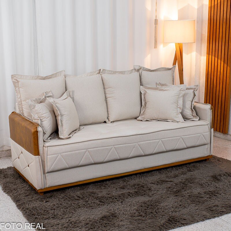 Sofá 3 lugares Vican Larg. 2.00m Linho Bege 5044 Detalhe 05 - Molas Bonnel - Imagem 8