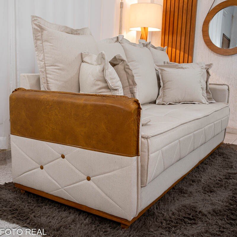 Sofá 3 lugares Vican Larg. 2.00m Linho Bege 5044 Detalhe 05 - Molas Bonnel - Imagem 5