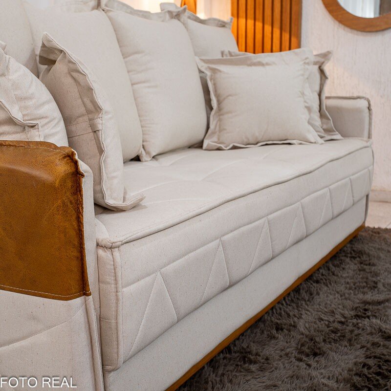 Sofá 3 lugares Vican Larg. 2.00m Linho Bege 5044 Detalhe 05 - Molas Bonnel - Imagem 6