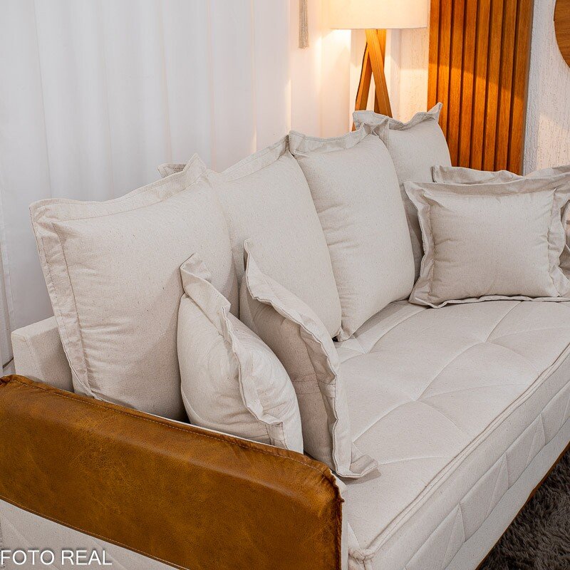 Sofá 3 lugares Vican Larg. 2.00m Linho Bege 5044 Detalhe 05 - Molas Bonnel - Imagem 4