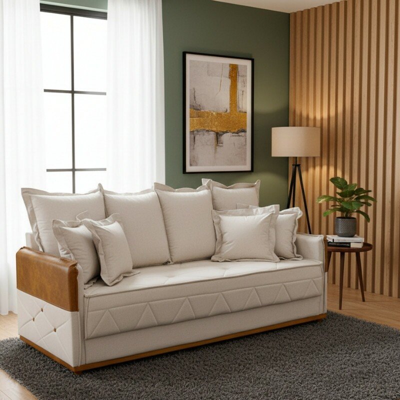 Sofá 3 lugares Vican Larg. 2.00m Linho Bege 5044 Detalhe 05 - Molas Bonnel