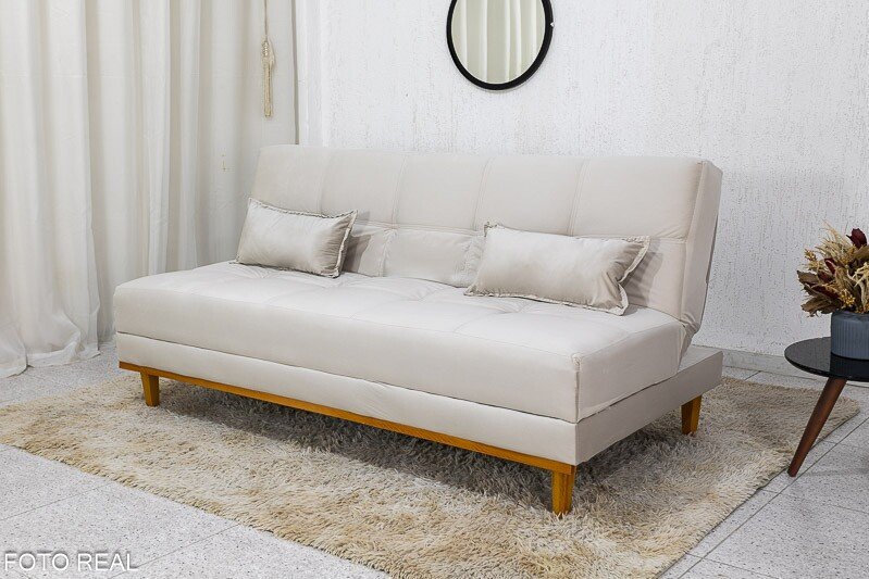 Sofá Cama Madrid Veludo Bege 2269 Larg. 1.80m - Molas Bonnel