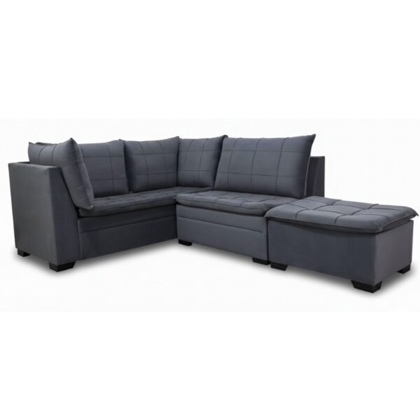 Sofá Canto 5 lugares com Puff Viena Veludo Grafite A15