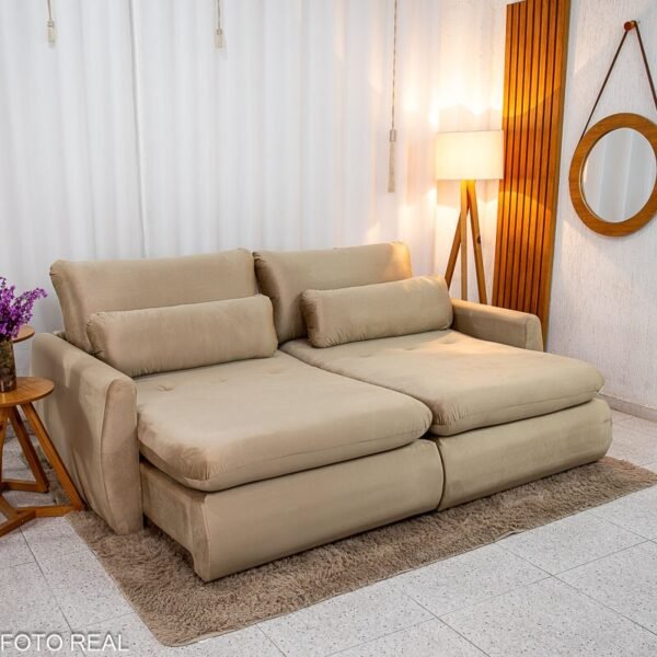 Sofá Retrátil Amaranto Premium 2.30m Veludo Bege - Sem Caixa