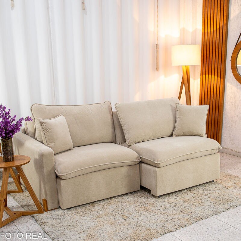 Sofá Retrátil Luma 2.00m Veludo Premium Bege 37 - Sem Caixa - Imagem 2