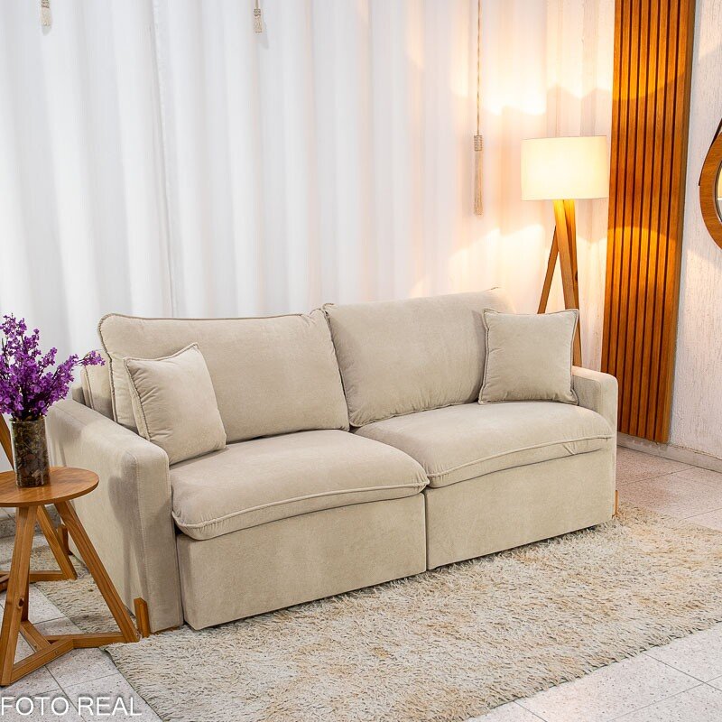 Sofá Retrátil Luma 2.00m Veludo Premium Bege 37 - Sem Caixa - Imagem 3