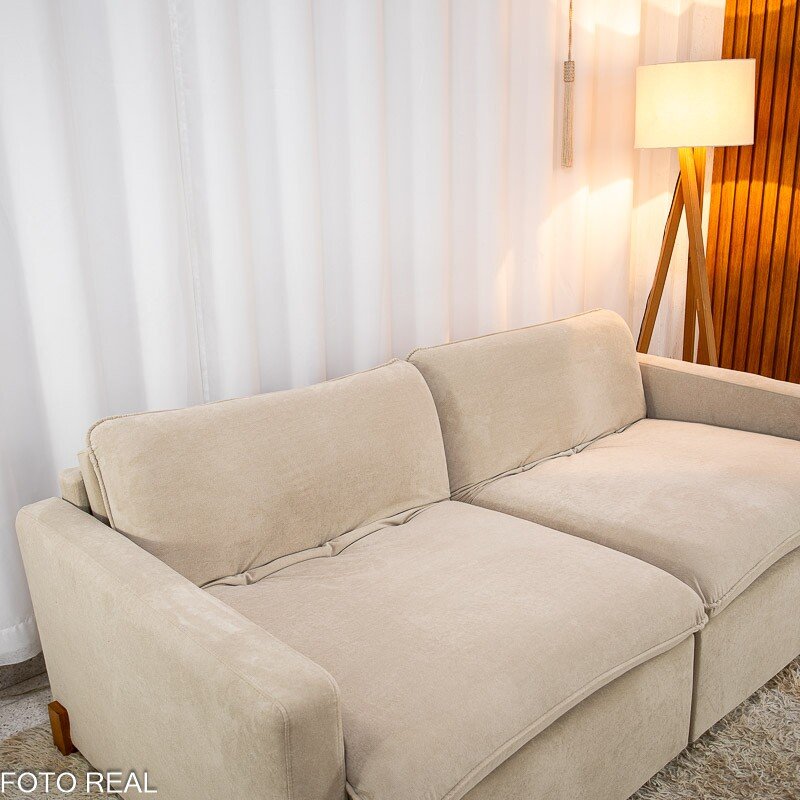 Sofá Retrátil Luma 2.00m Veludo Premium Bege 37 - Sem Caixa - Imagem 7