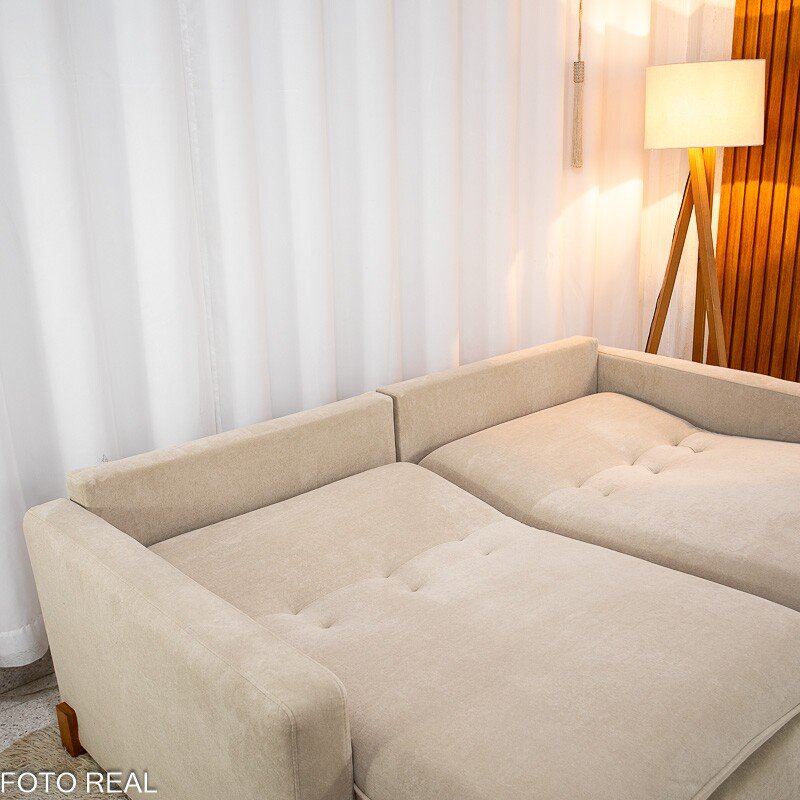 Sofá Retrátil Luma 2.00m Veludo Premium Bege 37 - Sem Caixa - Imagem 8