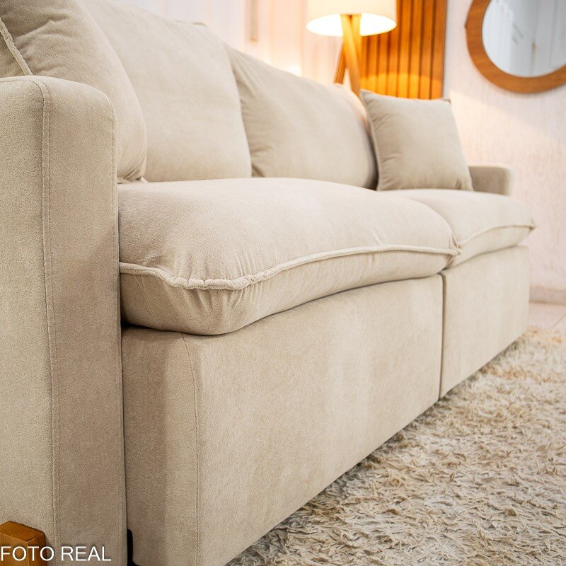 Sofá Retrátil Luma 2.00m Veludo Premium Bege 37 - Sem Caixa - Imagem 9
