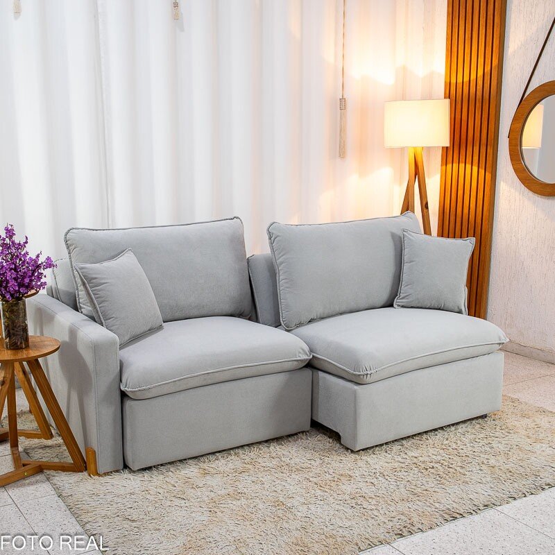 Sofá Retrátil Luma 2.00m Veludo Premium Cinza 36 - Sem Caixa - Imagem 2