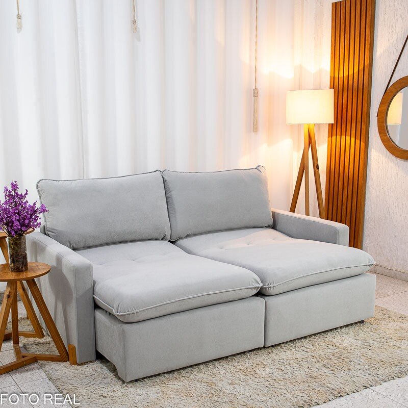 Sofá Retrátil Luma 2.00m Veludo Premium Cinza 36 - Sem Caixa - Imagem 6