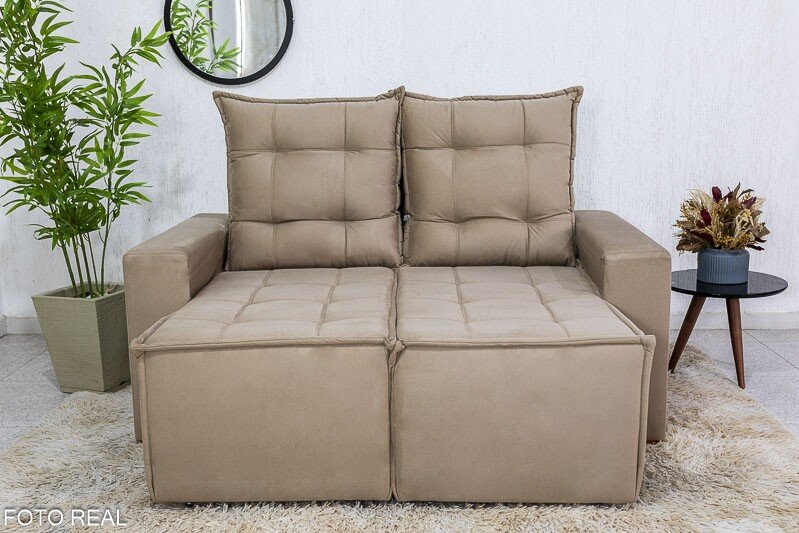 Sofá Retrátil Reclinável Rafaela 1.40m Veludinho Bege B09 - Imagem 4