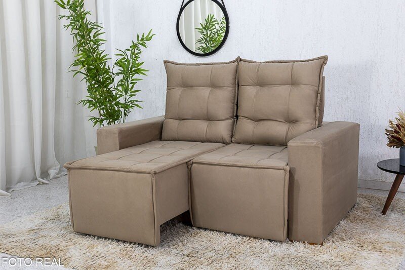 Sofá Retrátil Reclinável Rafaela 1.40m Veludinho Bege B09 - Imagem 2
