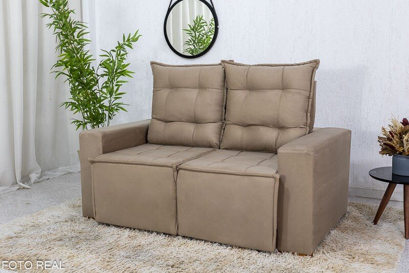 Sofá Retrátil Reclinável Rafaela 1.40m Veludinho Bege B09 - Imagem 3