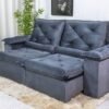 Sofá Retrátil Reclinável Roma 2.00m Veludo Cinza 20  - D28 Soft