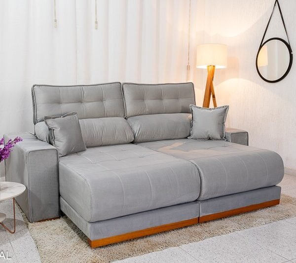 Sofá Retrátil Reclinável Dakar 2.50m Veludo Prata 823 - Molas Ensacadas