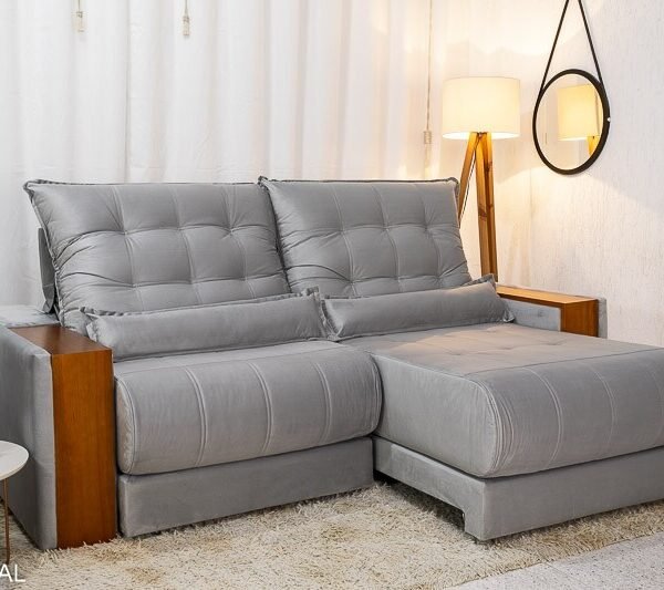 Sofá Retrátil Reclinável Gênova 2.50m Veludo Prata 823 - Molas Ensacadas