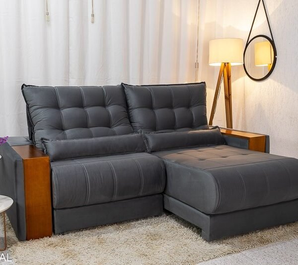 Sofá Retrátil Reclinável Gênova 2.50m Veludo Cinza 814  - Molas Ensacadas