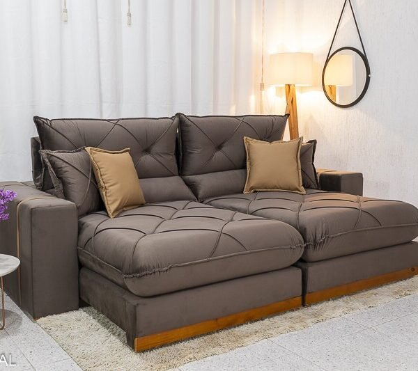 Sofá Retrátil Reclinável Gran Bello 2.50m Veludo Marrom 19 - Molas Ensacadas Pocket