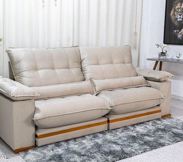 Sofá Retrátil Reclinável Ibis 2.50m Veludo Bege 818 - D33 e Molas Ensacadas