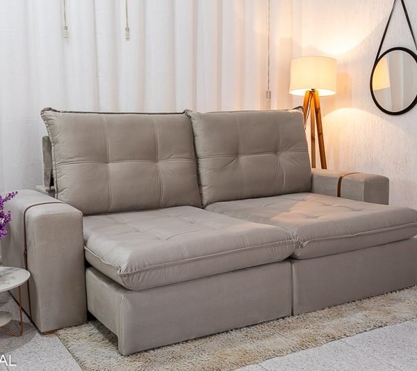 Sofá Retrátil Reclinável 2.50m Santiago Veludo Bege 525 - Molas Ensacadas