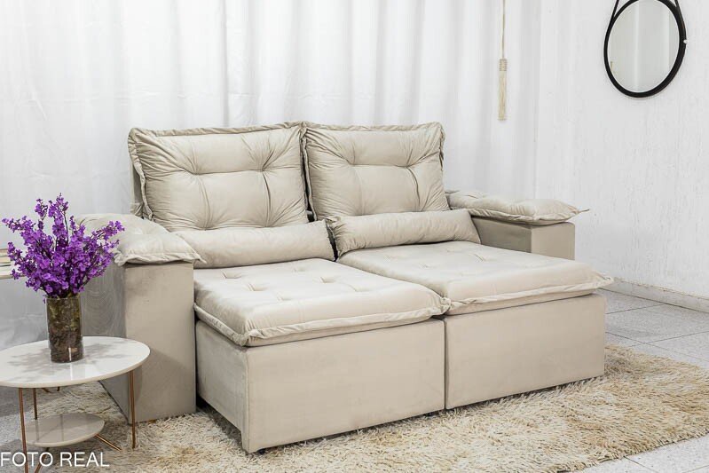 Sofá Retrátil Reclinável Grécia 2.00m Veludo Bege - Sem caixa