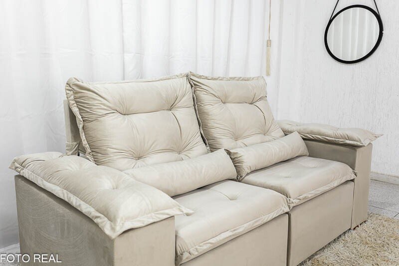 Sofá Retrátil Reclinável Grécia 2.00m Veludo Bege - Sem caixa - Imagem 6