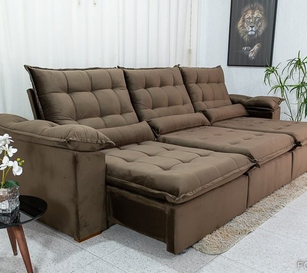 Sofá Retrátil Reclinável Emanuelly 3.20m Veludo Marrom 19 - D28 Soft