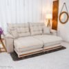 Sofá Retrátil Reclinável Barcelona 2.30m Linho Bege 459 C/ 2 Almofadas - D33 e Molas Ensacadas Pocket